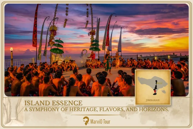 MarviO Tour Bali Culture Journey cover - Island Essence in Jimbaran, a symphony of heritage, flavors, and horizons featuring Kecak Show, Kintamani, and Ubud