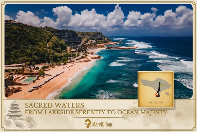 MarviO Tour Sacred Waters Uluwatu Tour cover - from lakeside serenity to ocean majesty featuring Bali's iconic clifftop templ