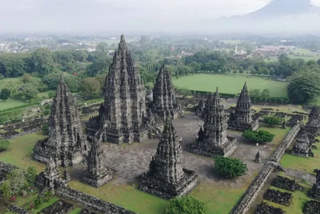 Aerial View of Prambanan Temple at Yogyakarta, Central Java, Indonesia