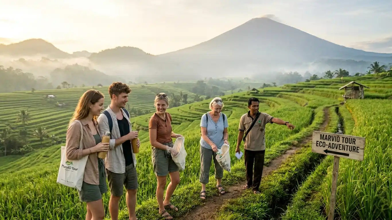 Eco-friendly Bali travel 2026 – MarviO Tour sustainable adventure at Sidemen rice terraces