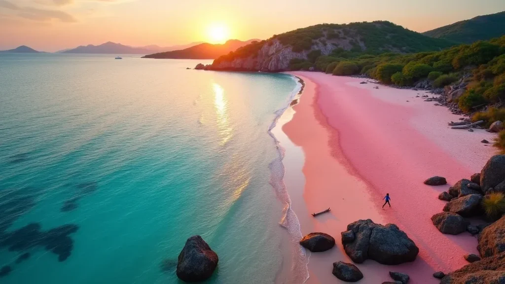 Aerial view of Pink Beach in Labuan Bajo